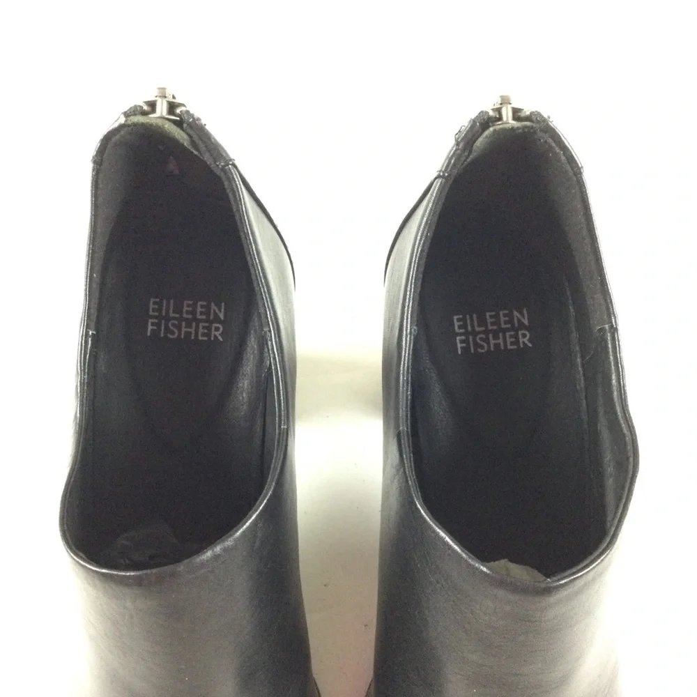EILEEN FISHER Black Leather Zipper Bootie Sz 8